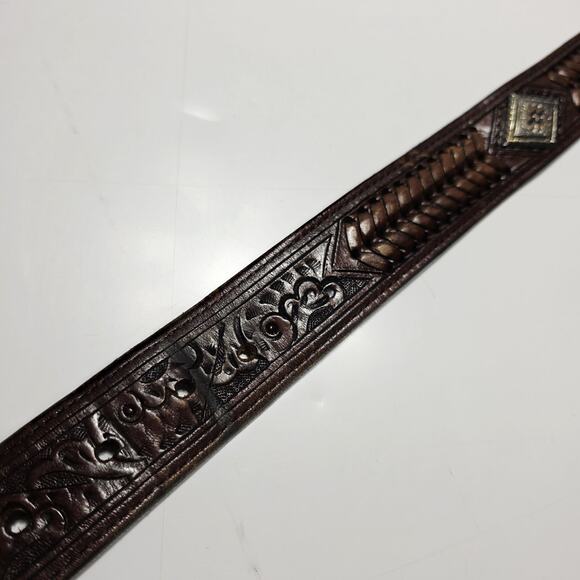 Nocona Belt Men's Size 36 Brown Leather Western Concho Engraved Buckle - Picture 6 of 6